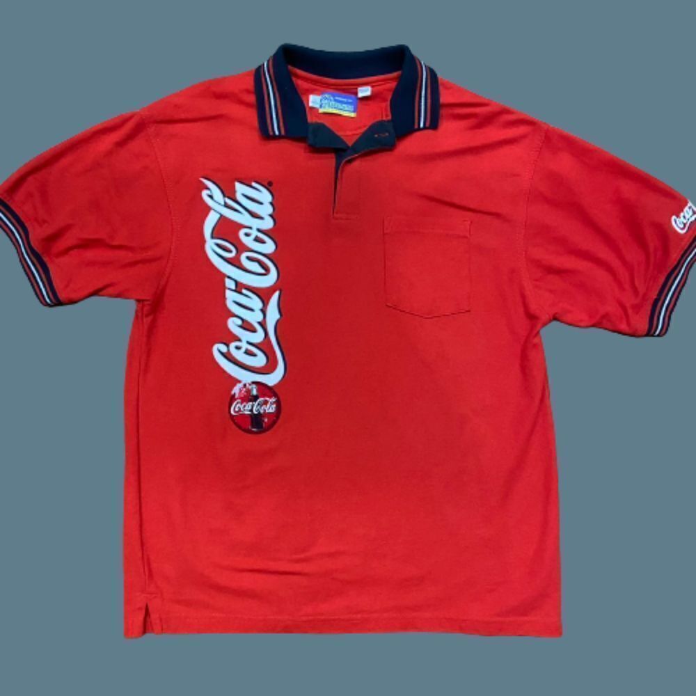 Riverside Vintage Y2K Coca-Cola Cotton Polo Shirt Red Black Men's Size Large